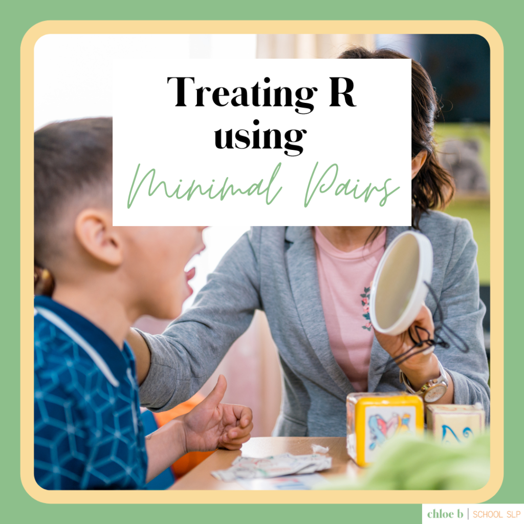 speech therapist treating R sound with a child using the minimal pairs approach